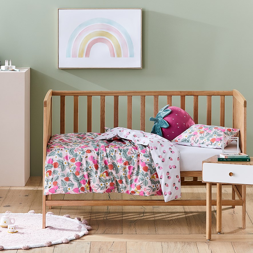 Adairs Kids Strawberry Love Pink Cot Quilt Cover Set Adairs