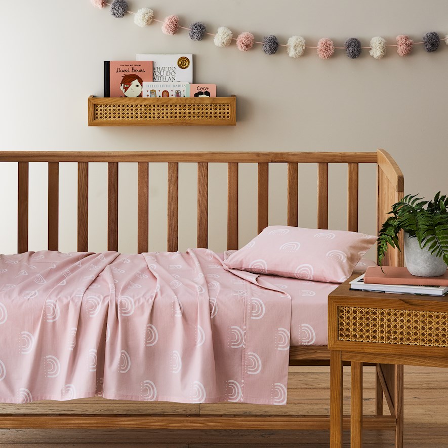 Adairs Kids - Rainbow Dreaming Organic Cotton Pink Cot Sheet Set | Adairs