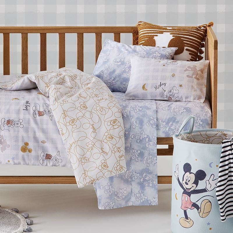 Disney Mickey Mouse Stonewashed Blue Cot Quilt Cover Set