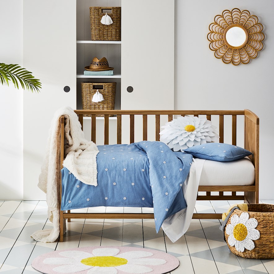 Adairs Kids Chambray Daisy Denim Cot Quilt Cover Set Adairs