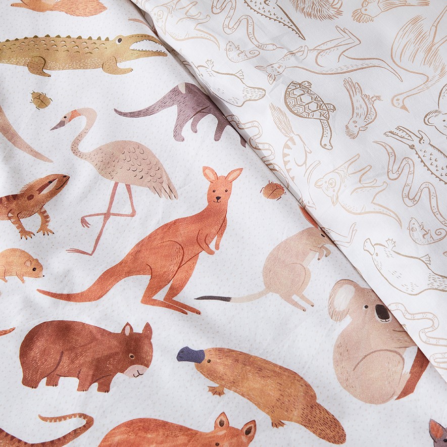 Adairs Kids Australiana Animals Rust Cot Quilt Cover Set Adairs