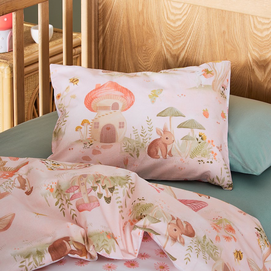 Adairs Kids Toadstool Village Pink Cot Quilt Cover Set Adairs