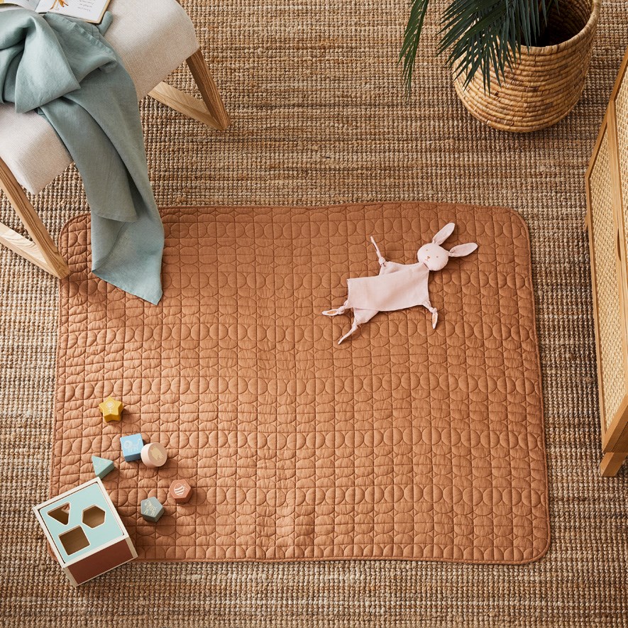 Adairs Baby Vintage Washed Linen Caramel Quilted Play Mat Adairs