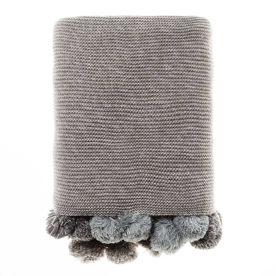 Adairs Kids Pom Pom Throw Grey Adairs