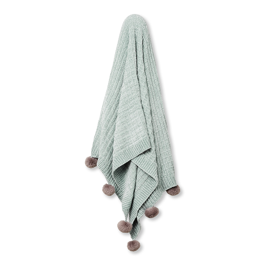 Adairs Kids Silky Chenille Sage Pom Pom Throw Adairs