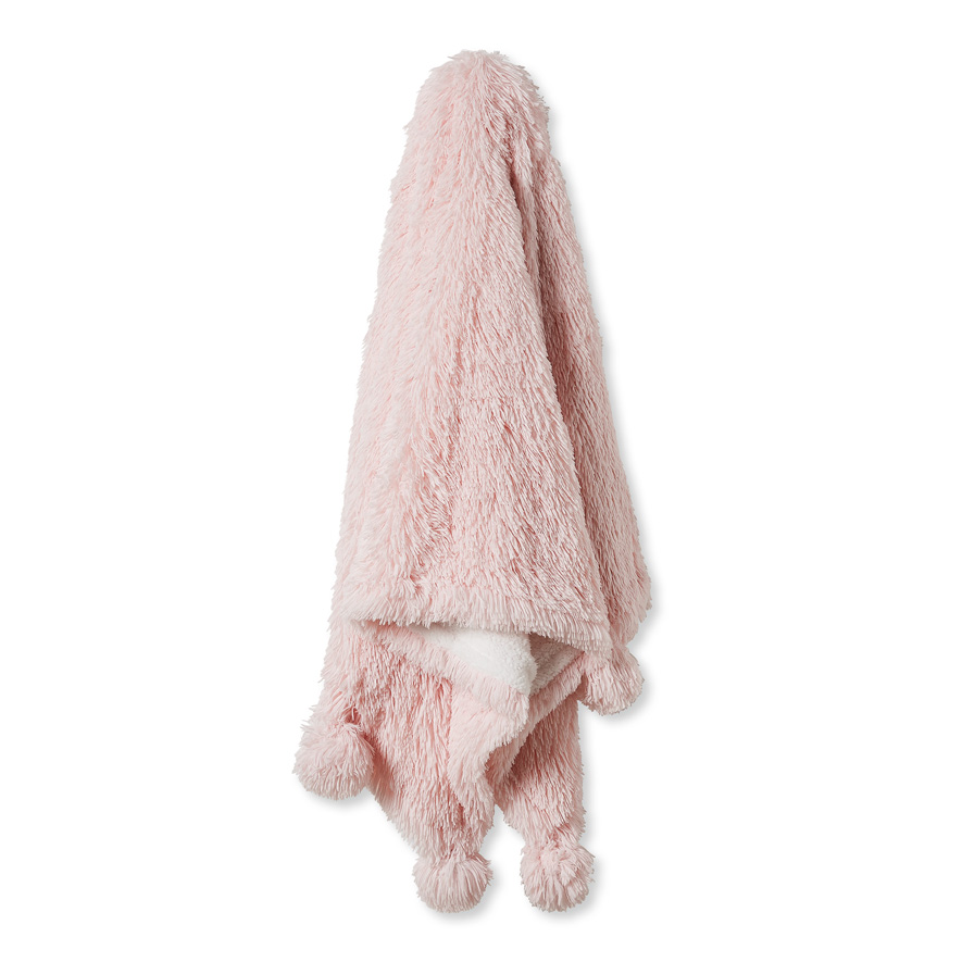Adairs Kids Snuggly Sherpa Pom Pom Pink Throw Adairs