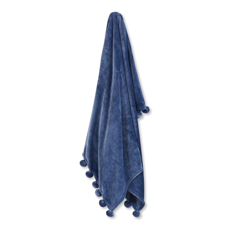 Adairs Kids Phoenix Denim Blue Pom Pom Throw Adairs