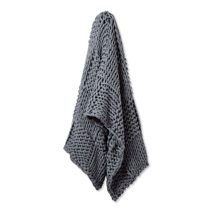 Adairs Kids Chunky Knit Steel Grid Throw Adairs