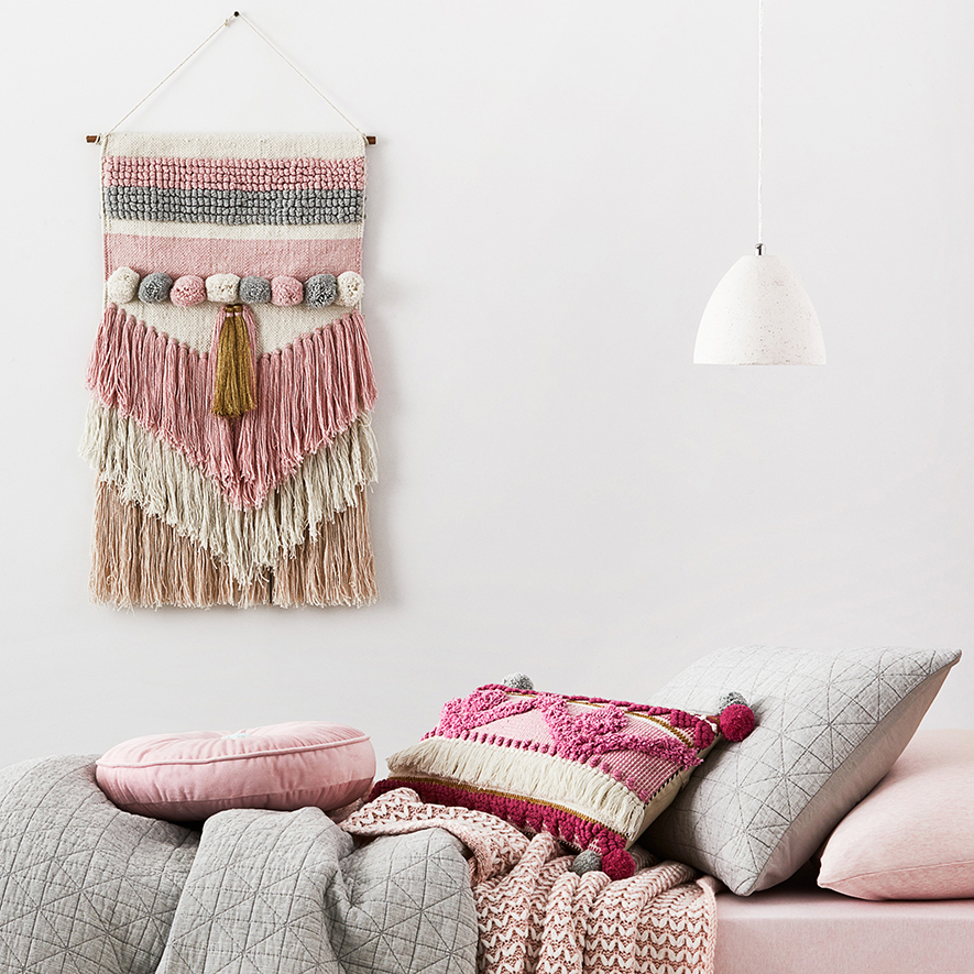 Adairs Kids Little Wanderers Hanging Wall Art Pink/Grey/White Adairs