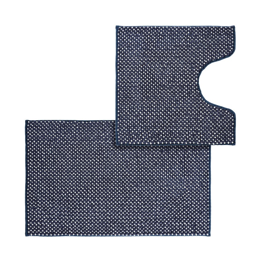 Microplush Bobble Navy Contour & Bath Mat Adairs
