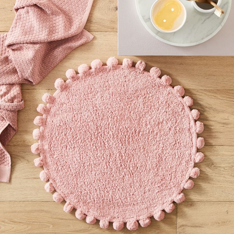 Livia Blush Pink Pom-Pom Circle Bath Mat