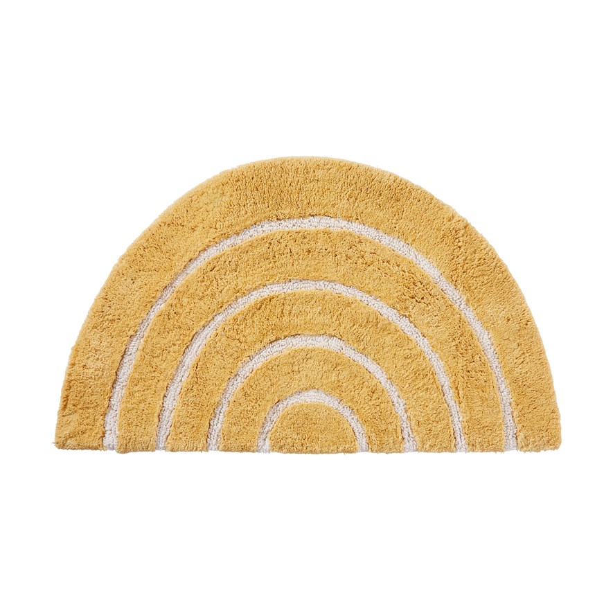 Home Republic Stripe Rainbow Mustard and White Semi Circle Bath Mat
