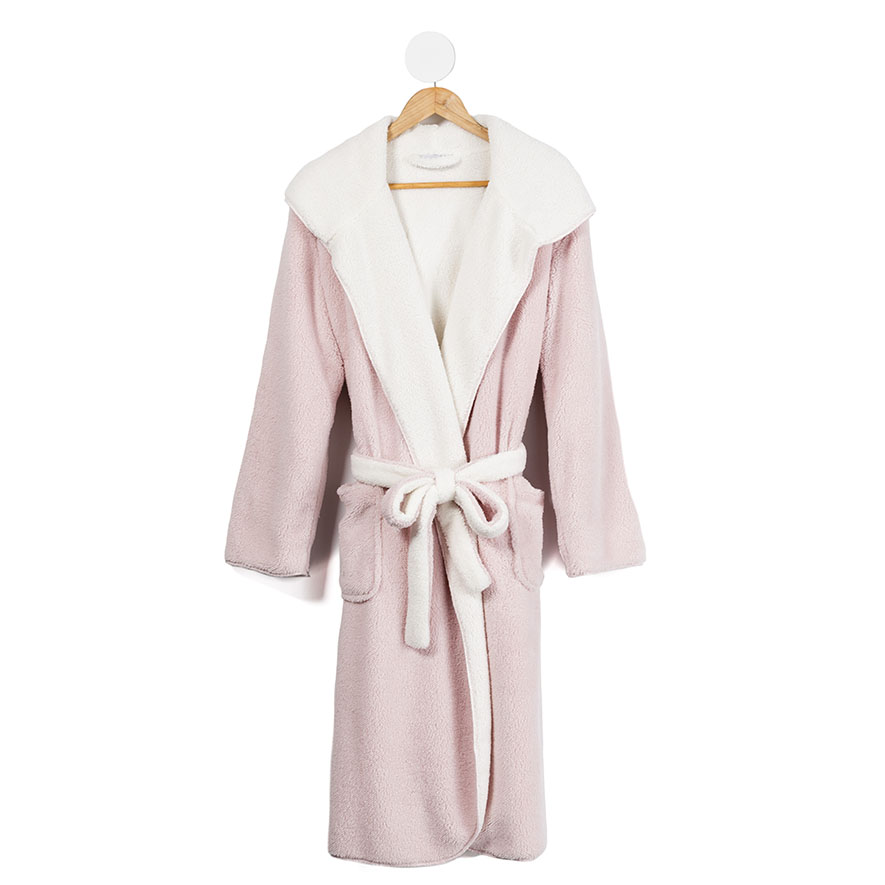 Sherpa Dusty Pink Hooded Bathrobe Adairs