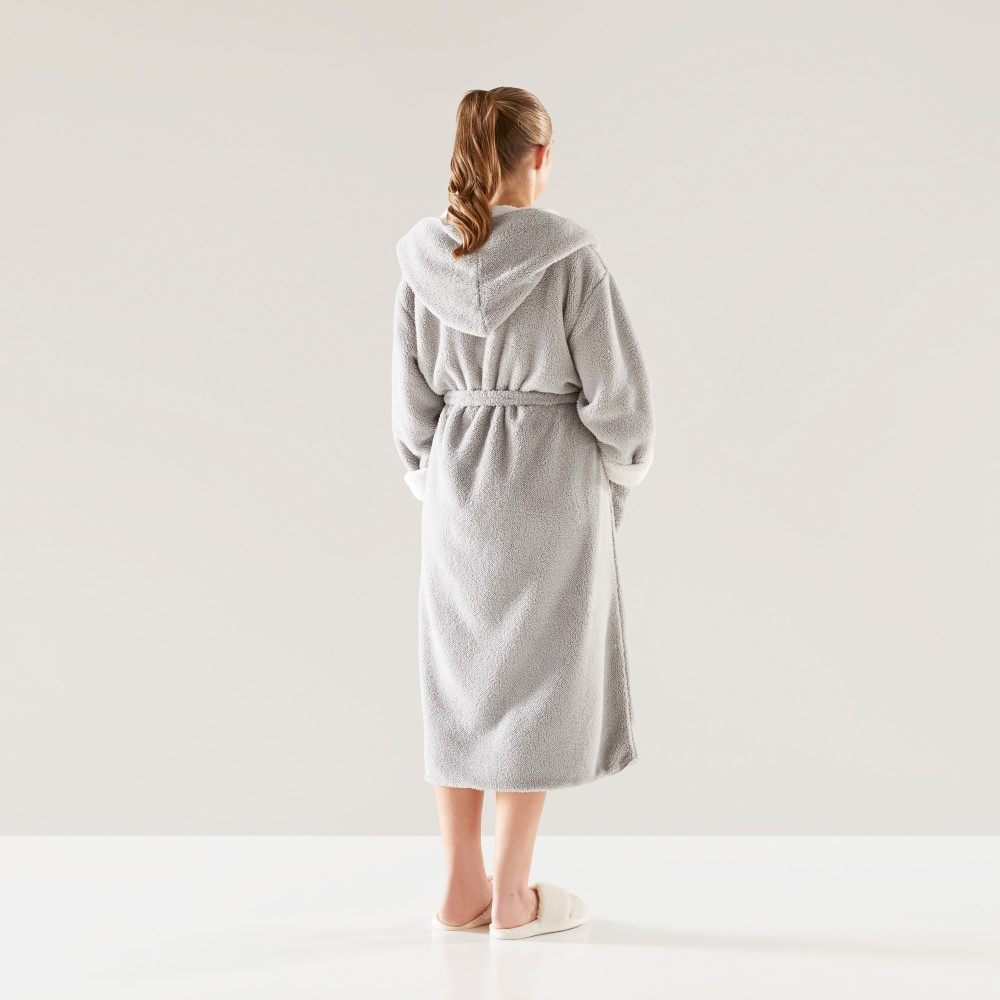 Sherpa Moonrock Grey & Ivory Hooded Bathrobe Adairs