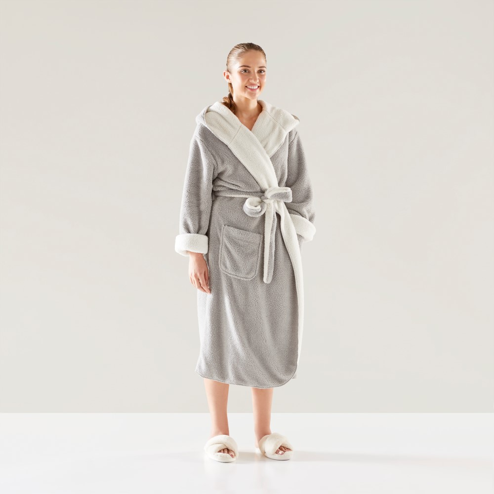 Sherpa Moonrock Grey & Ivory Hooded Bathrobe Adairs