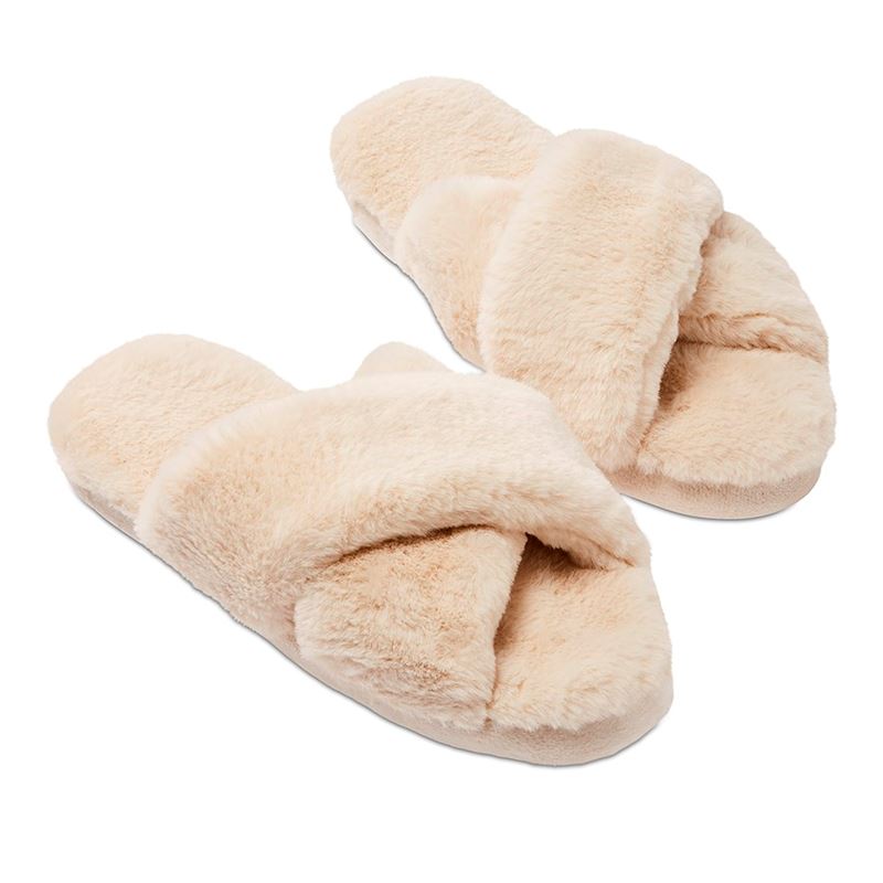 Crossover Ivory Fur Slippers | Adairs