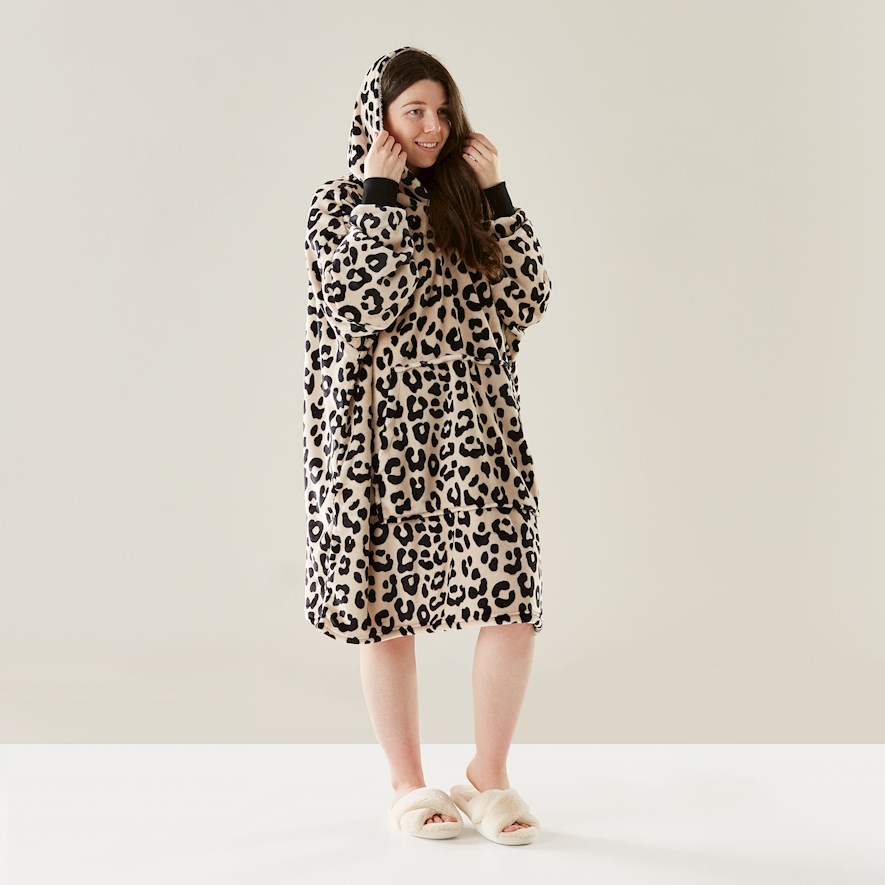 Teddy Black u0026 Natural Leopard Hooded Blanket | Adairs