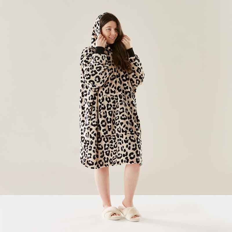 Teddy Black & Natural Leopard Hooded Blanket