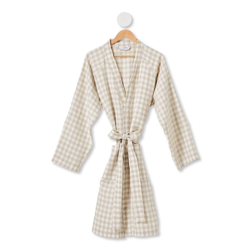 Vintage Washed Linen Check Linen Robe