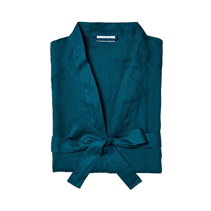 Vintage Washed Linen Peacock Bathrobe Adairs