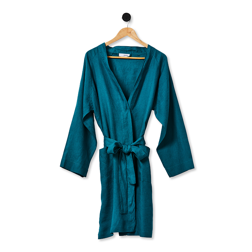 Vintage Washed Linen Peacock Bathrobe Adairs