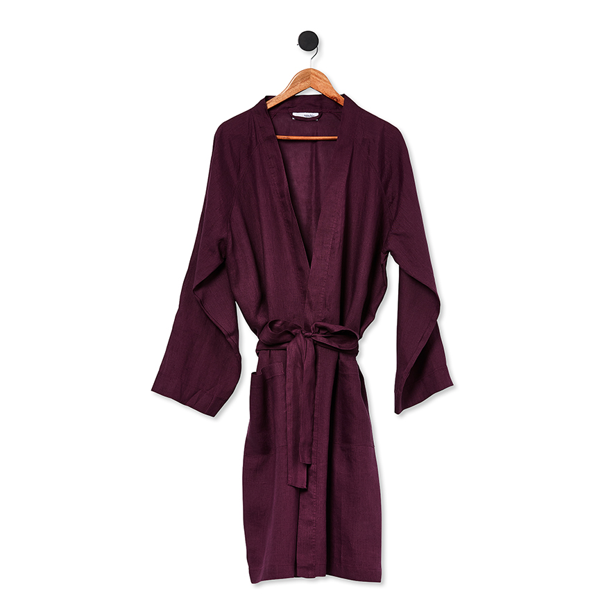 Vintage Washed Linen Wine Bathrobe Adairs
