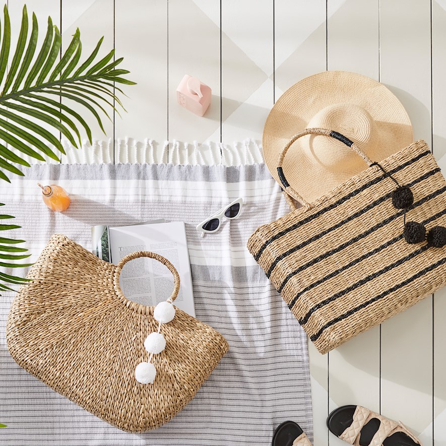 Seagrass Natural Pom Pom Beach Basket Adairs