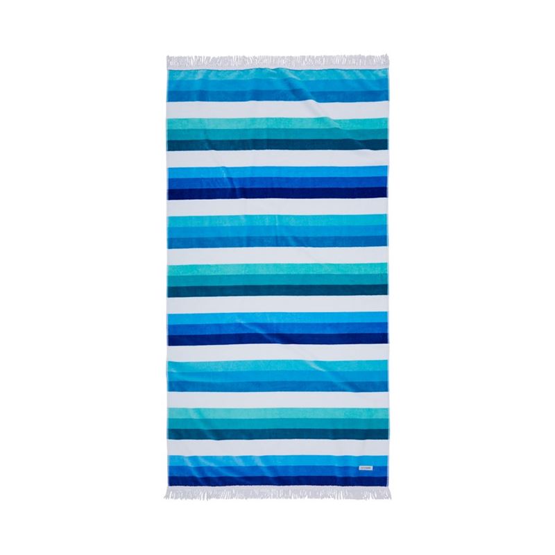 Clovelly Stripe Blue Velour Beach Towel