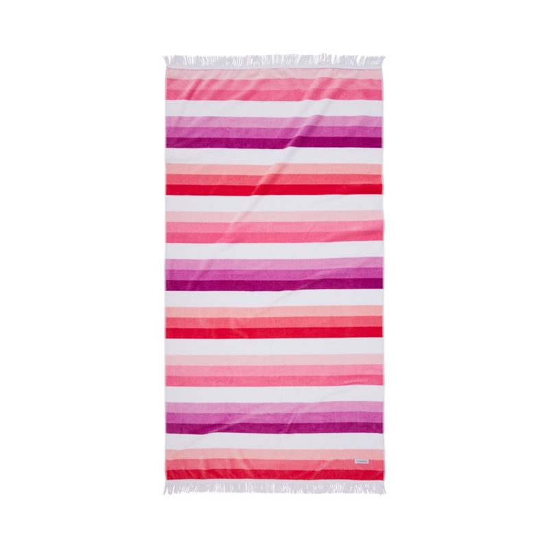 Clovelly Stripe Pink Velour Beach Towel