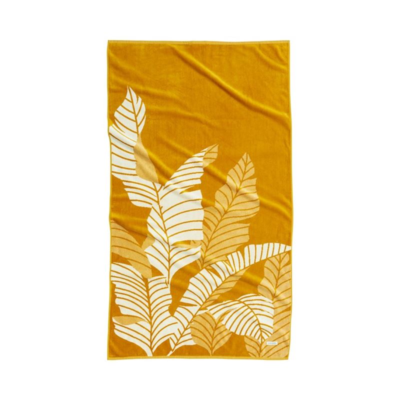 Paradise Palm Mustard Velour Beach Towel