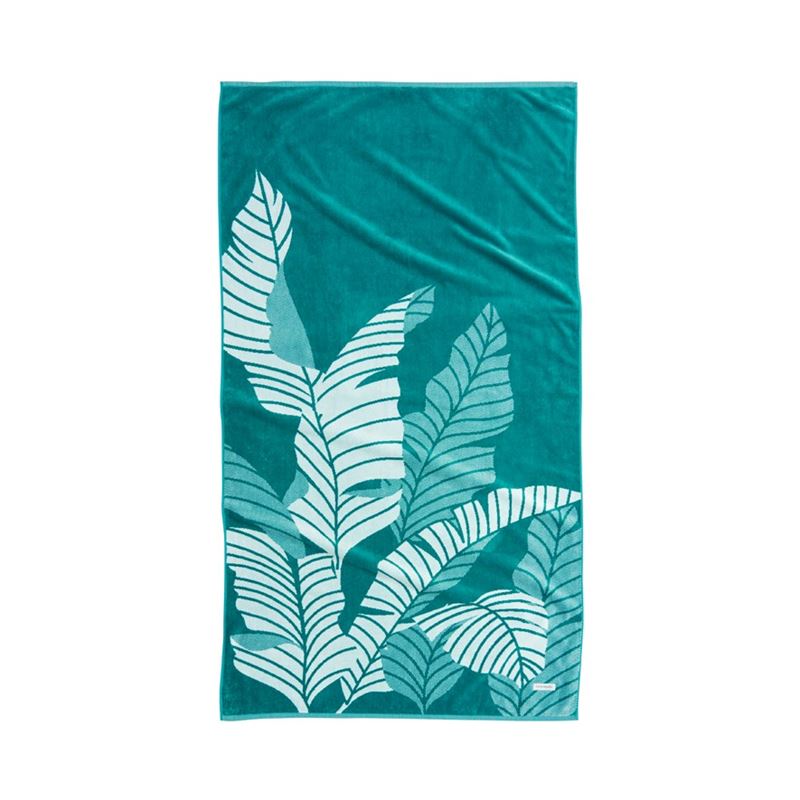 Paradise Palm Teal Velour Beach Towel | Adairs