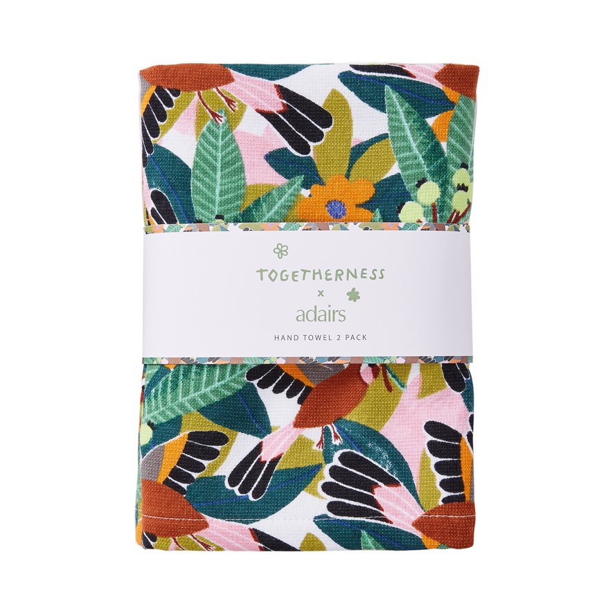 Togetherness Birdsong White Hand Towel 2 Pack Adairs
