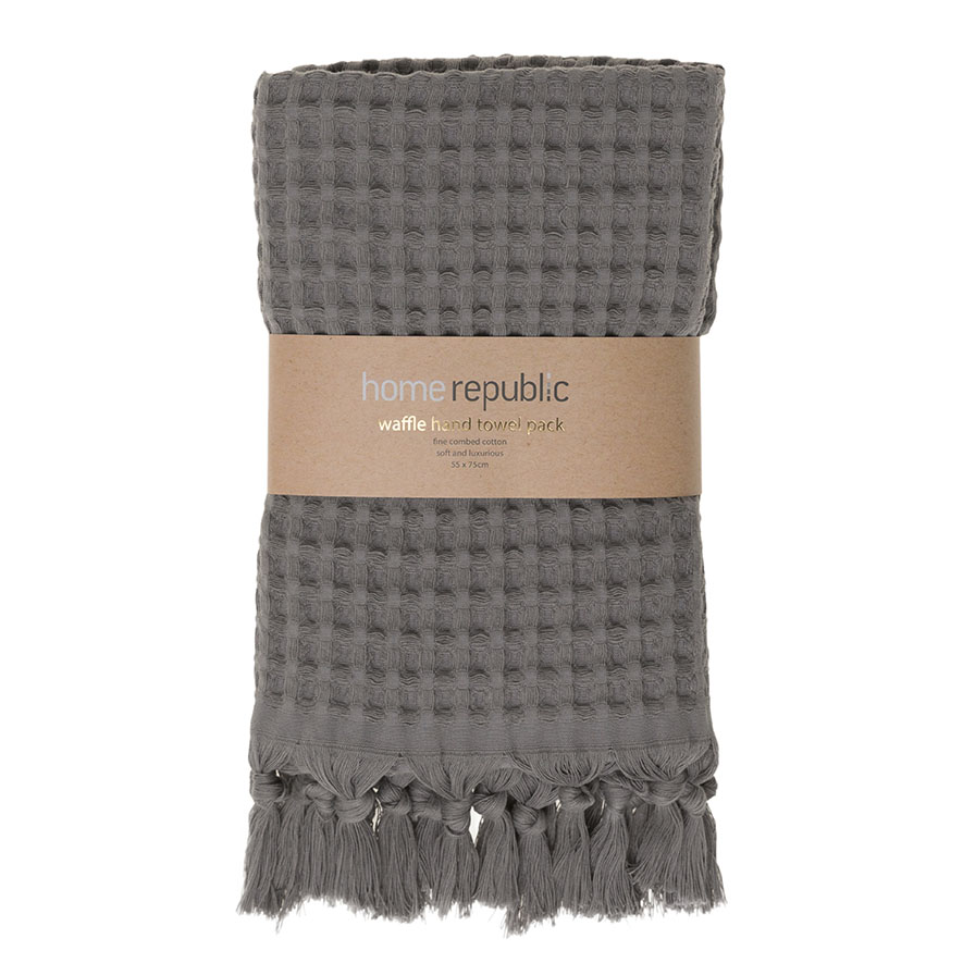 Waffle Hand Towel Pack Coal Adairs