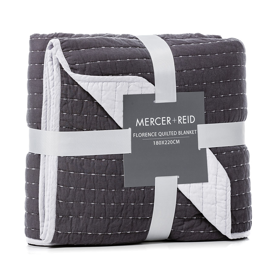 Mercer + Reid Florence Quilted Blanket Coal and Silver Bedroom