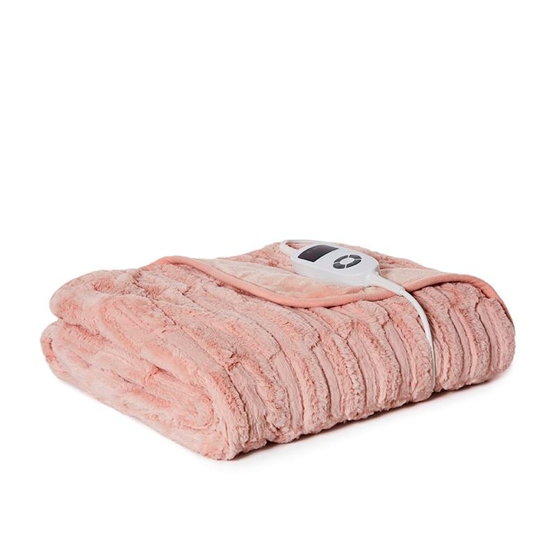 Deluxe Heated Pink Faux Fur Blanket
