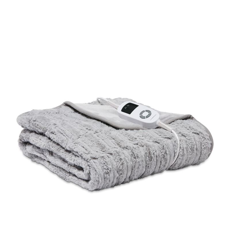 Deluxe Heated Soft Grey Faux Fur Blanket