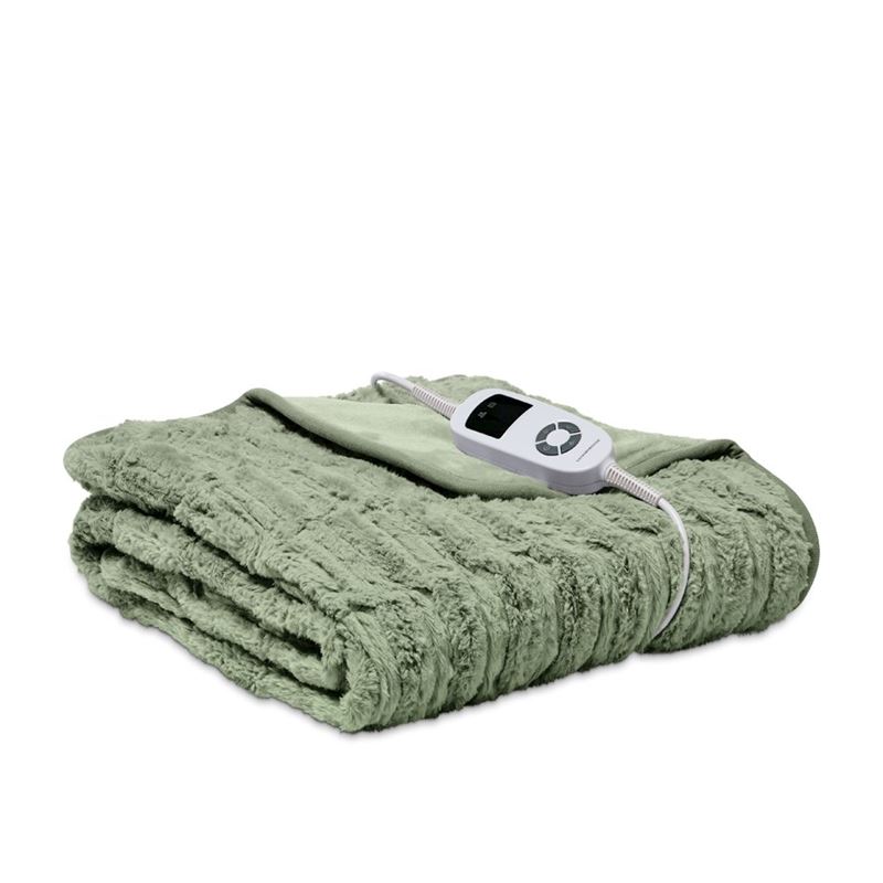 Deluxe Heated Soft Sage Faux Fur Blanket