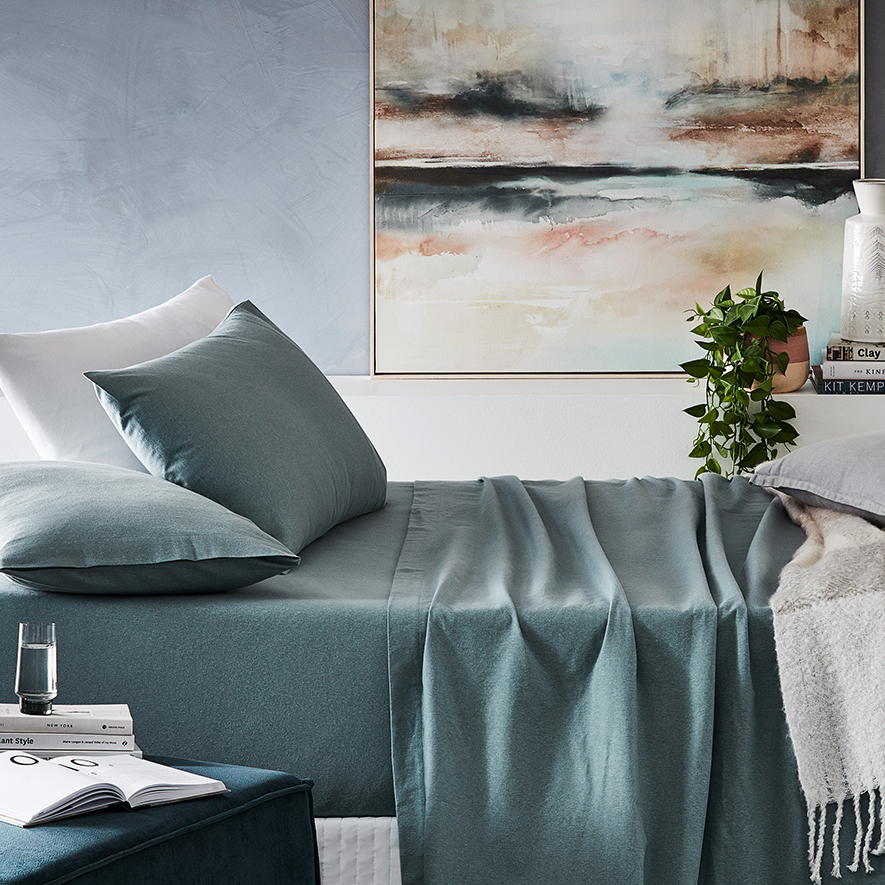 Plain Dyed Flannelette Sage Sheet Set Adairs