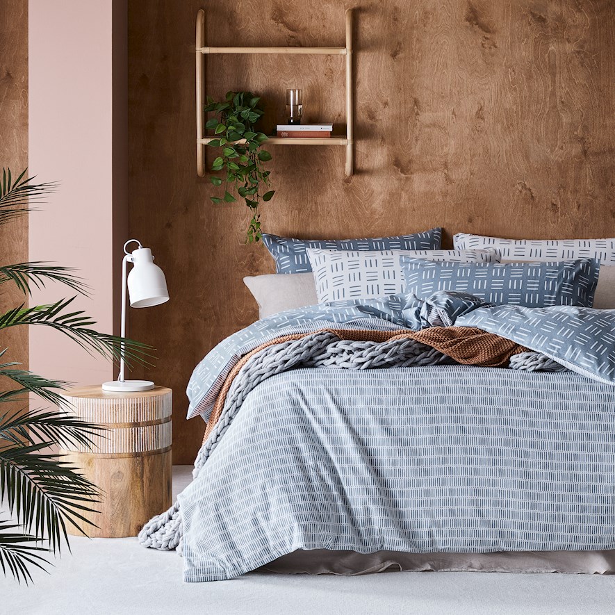 Printed Dusty Blue Geo Flannelette Quilt Cover Set + Separates Adairs