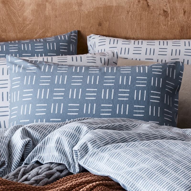 Printed Dusty Blue Geo Flannelette Quilt Cover Set + Separates