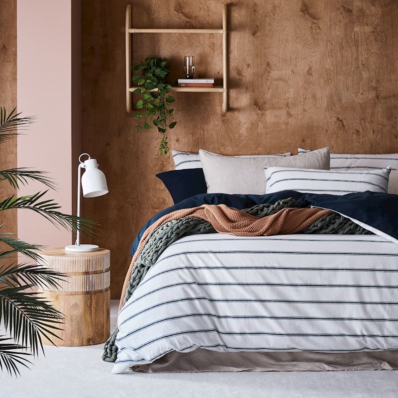 Printed Navy Stripe Flannelette Quilt Cover Set + Separates