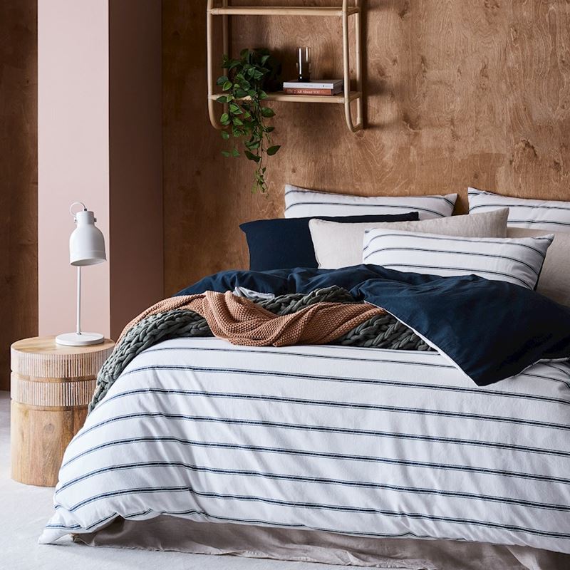 Printed Navy Stripe Flannelette Quilt Cover Set + Separates
