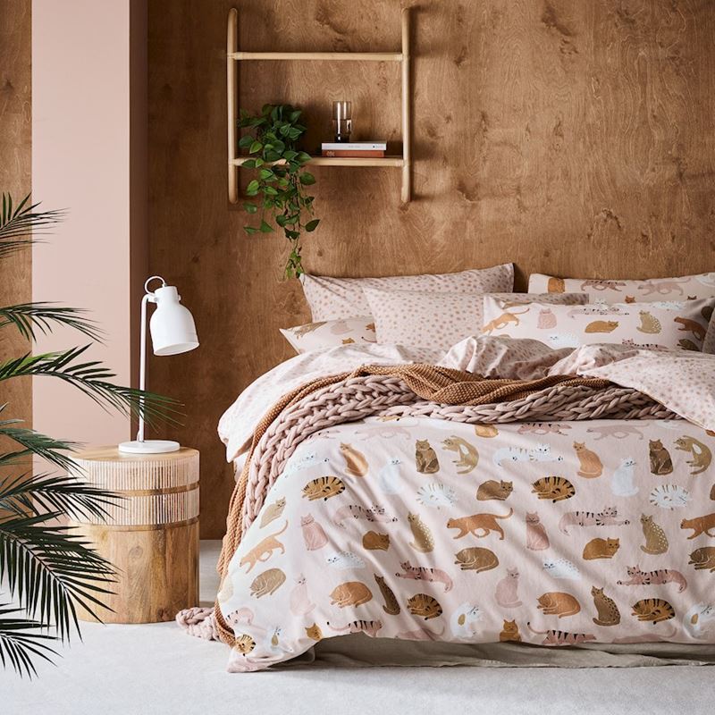 Printed Pink Cat Flannelette Quilt Cover Set + Separates