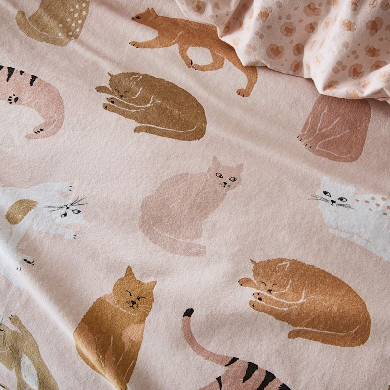 Printed Pink Cat Flannelette Quilt Cover Set + Separates