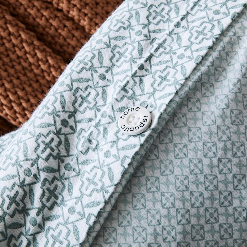 Printed Sage Tile Flannelette Quilt Cover Set + Separates