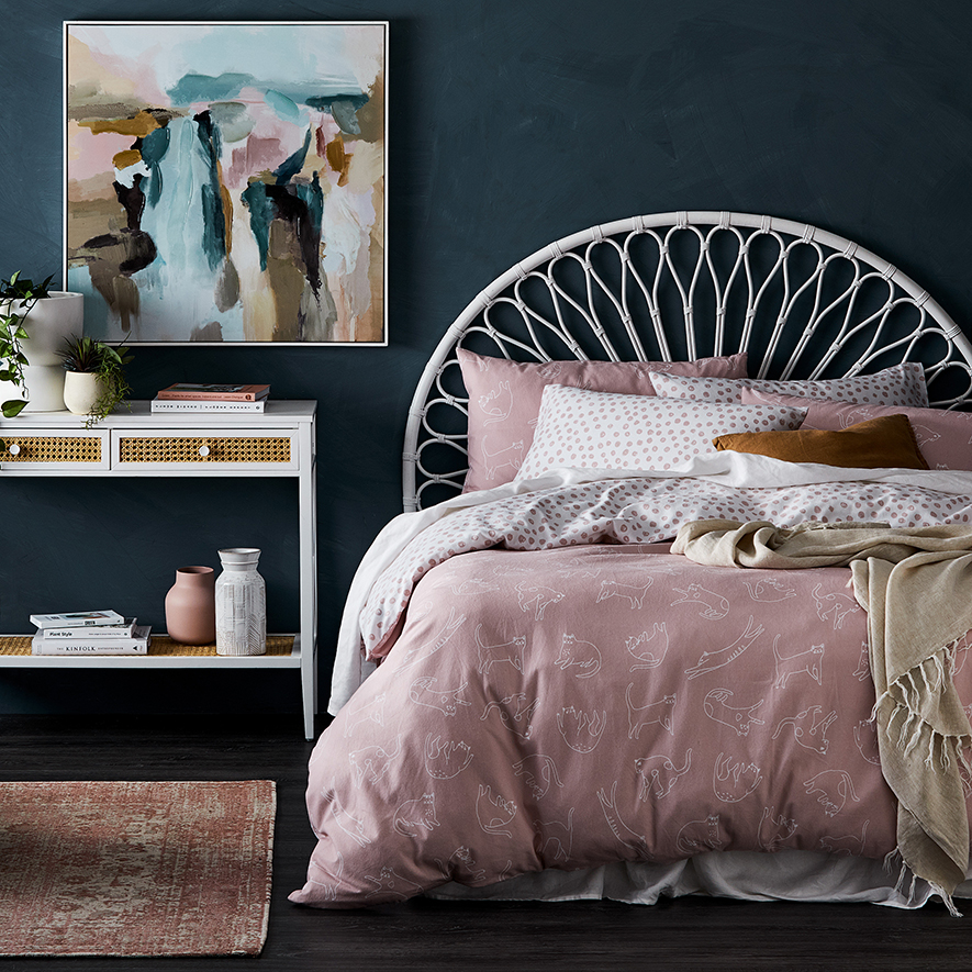 Printed Flannelette Pink Cat Quilt Cover Set + Separates Adairs