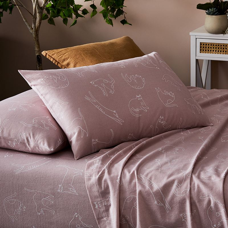 Printed Flannelette Pink Cat Sheet Set