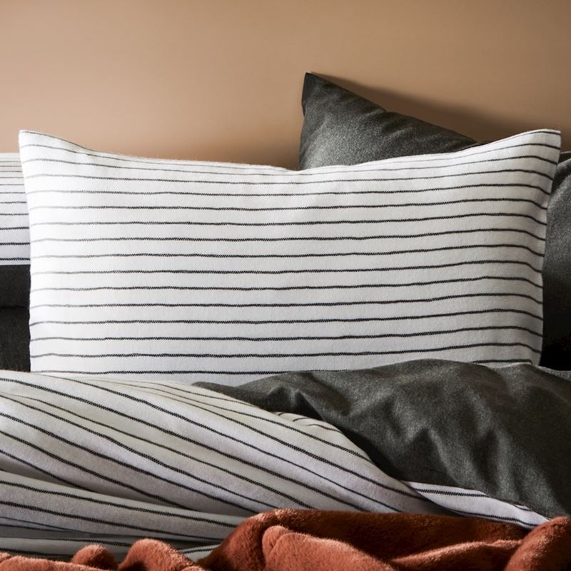 Super Soft Brushed Flannelette Charcoal Stripe Pillowcase