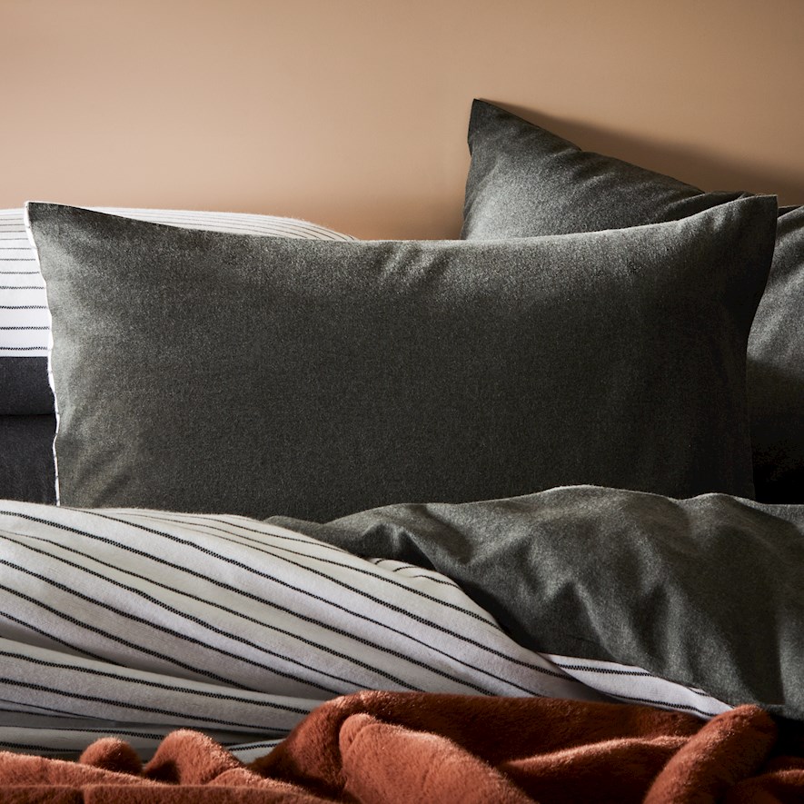 Super Soft Brushed Flannelette Charcoal Stripe Pillowcase Adairs