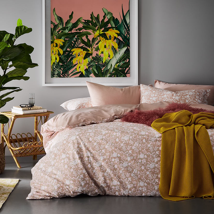 Printed Flannelette Pink Floral Quilt Cover Set + Separates Adairs